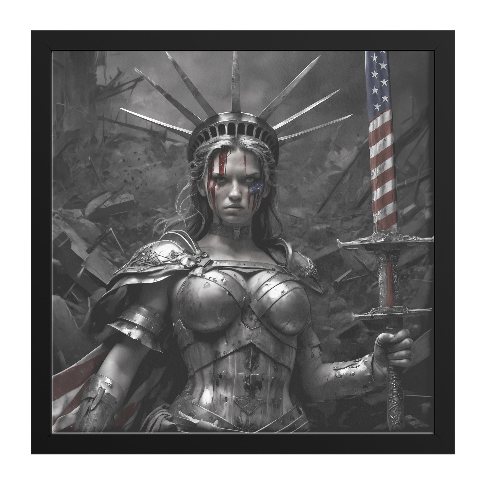 Lady "The Warrior" Liberty. Canvas Print. Mock7