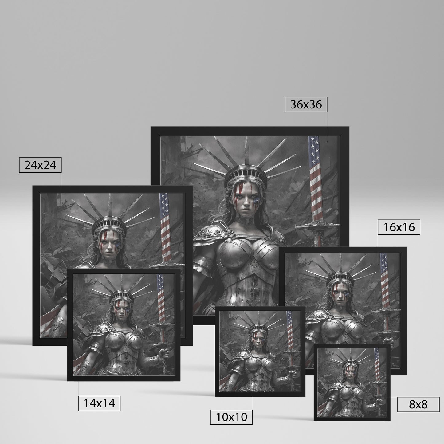 Lady "The Warrior" Liberty. Canvas Print. Mock4
