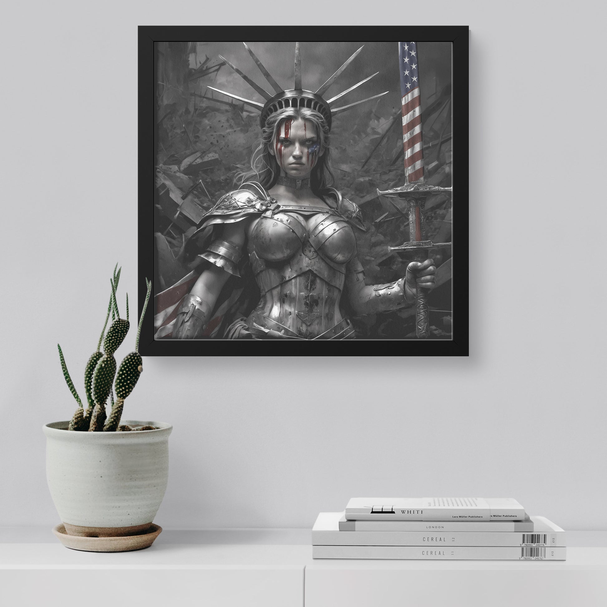 Lady "The Warrior" Liberty. Canvas Print. Mock8