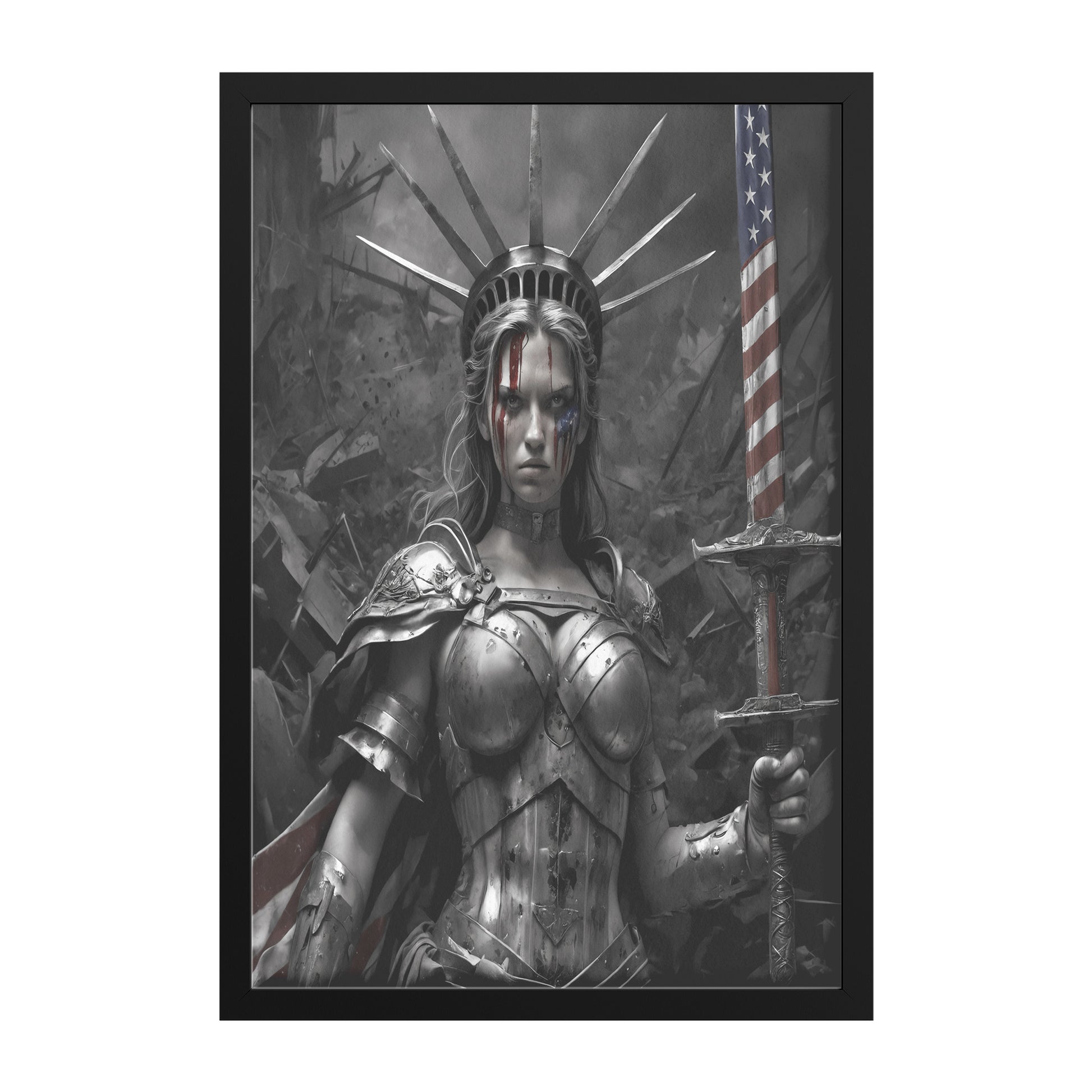 Lady "The Warrior" Liberty. Canvas Print. Mock