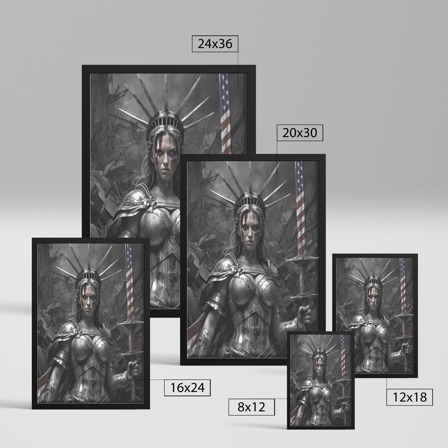 Lady "The Warrior" Liberty. Canvas Print. Mock3