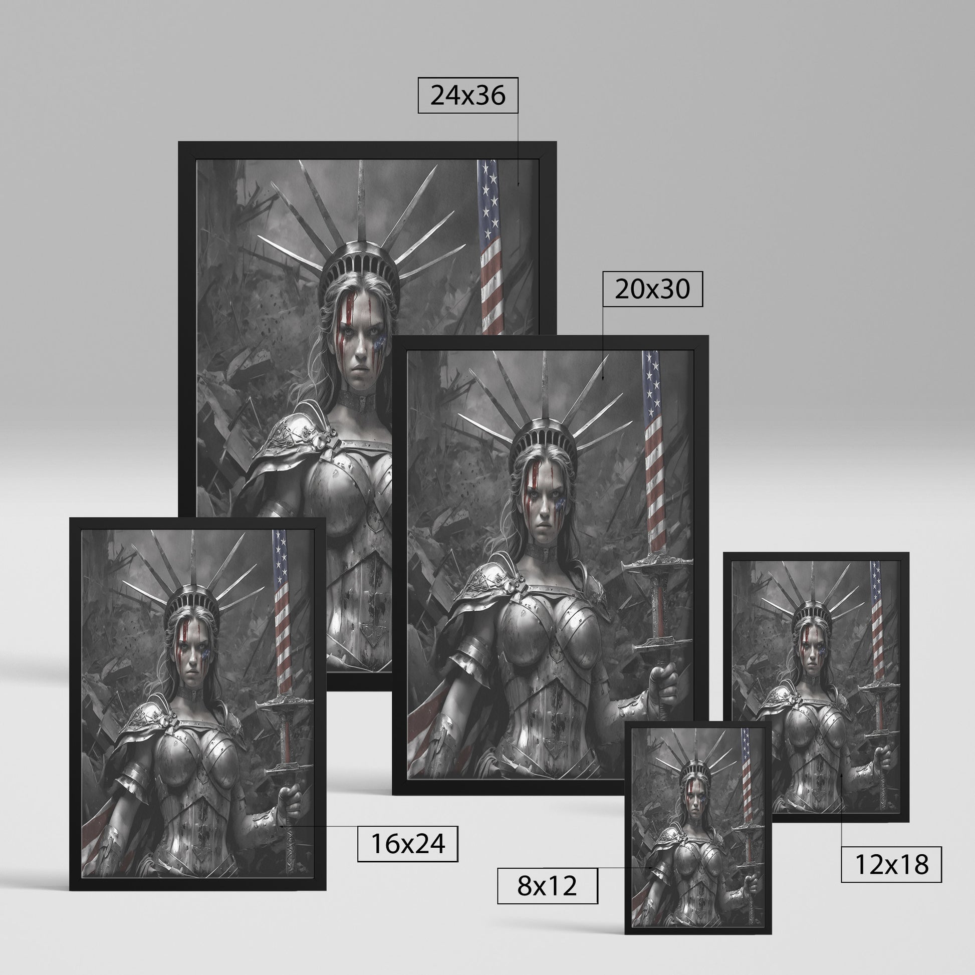 Lady "The Warrior" Liberty. Canvas Print. Mock3